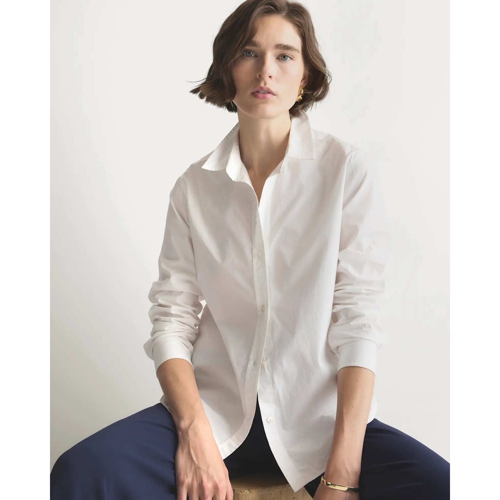 Quince Women Organic Cotton Poplin Long Sleeve Shirt White Button Down Large NWT